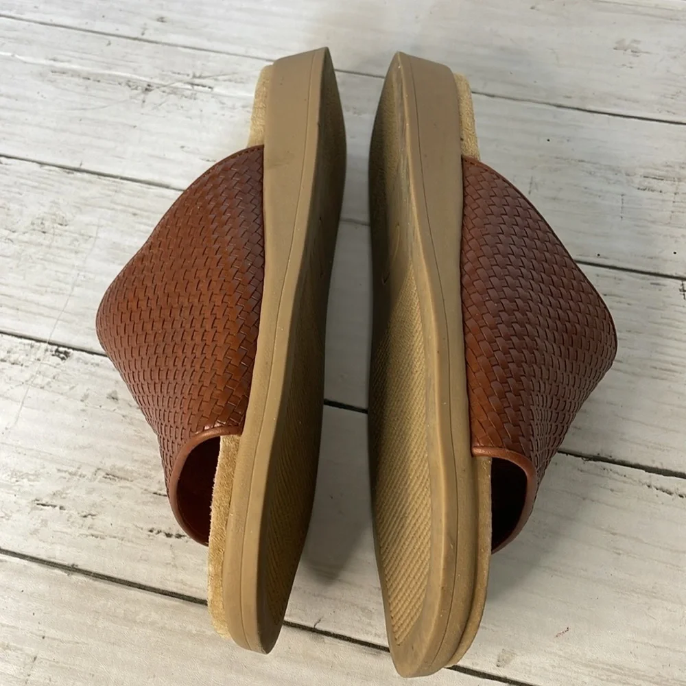 Rockport Brown Woven Ledge Wedge Slide Made in Brazil